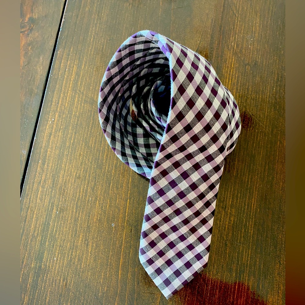 JF Ferrar Purple & Gray Diagonal Plaid Tie